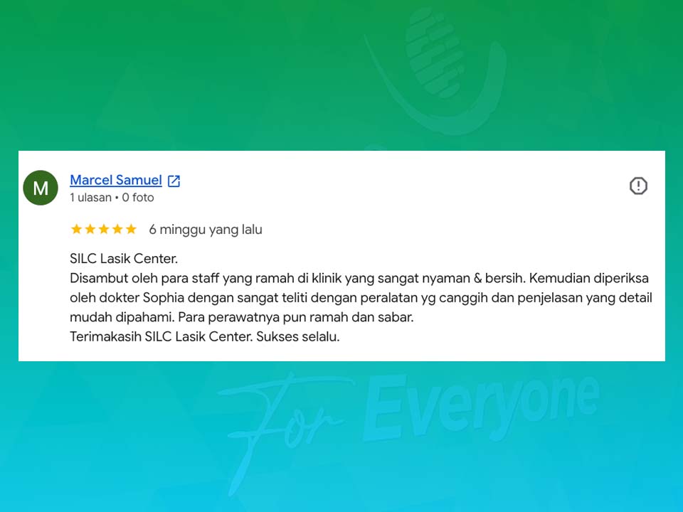 Simak pengalaman pasien menjalani pemeriksaan lasik mata di SILC Lasik Center, mulai dari pelayanan ramah, peralatan canggih, hingga penjelasan operasi lasik dan lasik mata biaya.